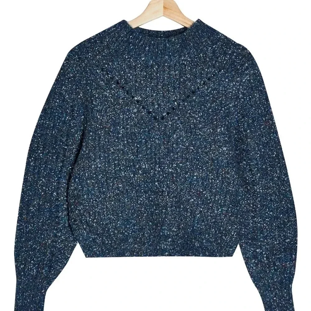 TopShop Neppy Pointelle Mockneck Sweater Top Blue
